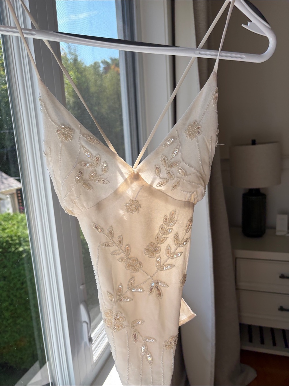 twik Champagne-Beige Embellished Floral Slip Tank - Picture 3 of 4